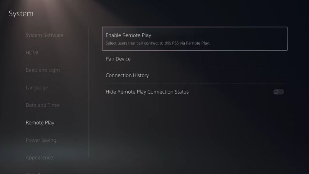 Enable Remote Play option in PS5