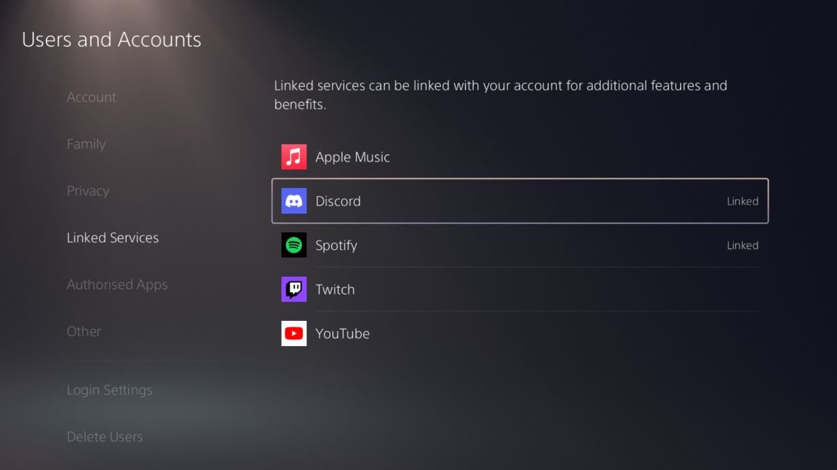 Linked Services PS5 Page
