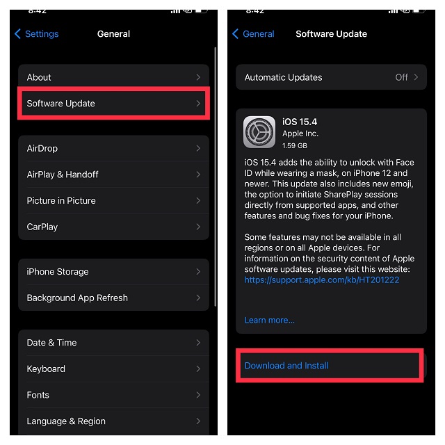 Select Software Update and hit Download and Install