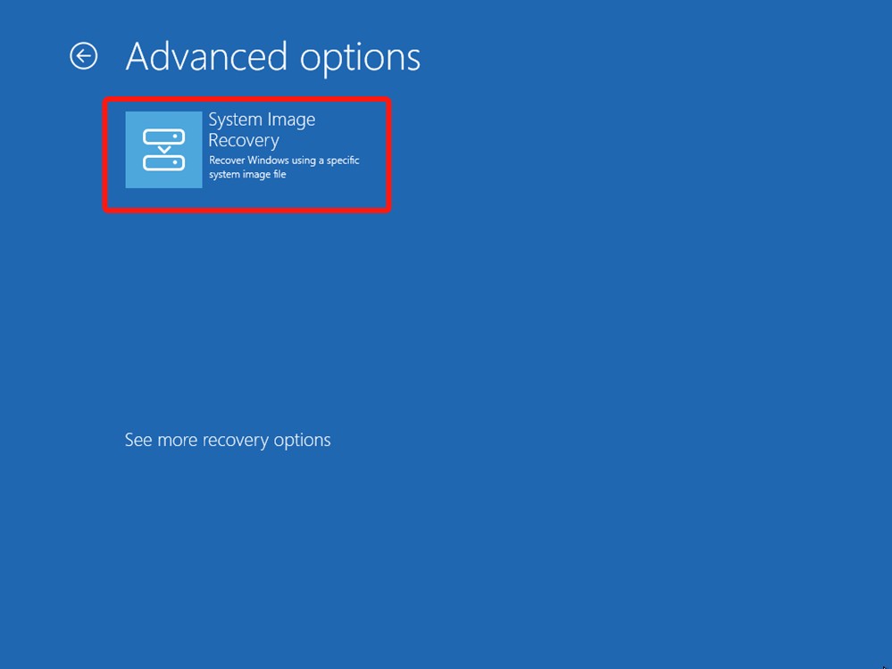 Windows recovery screen System image recovery