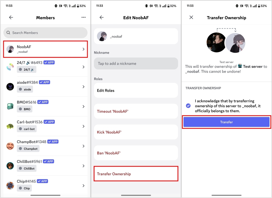 Transfer Ownership to Another Member