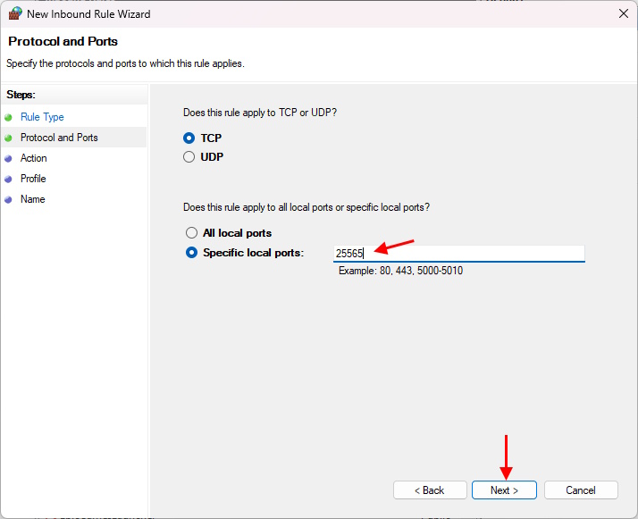 Windows Firewal Settings for Minecraft gateway