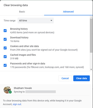 clear browser data