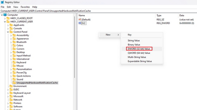 create new dword value regedit
