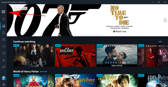 open menu in prime video app