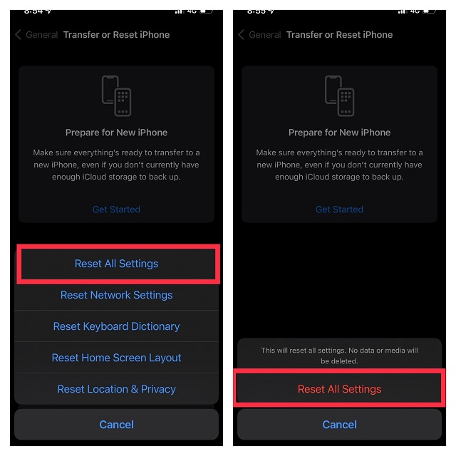 select Reset All Settings and hit confirm