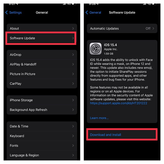 tap Software Update and then download and install