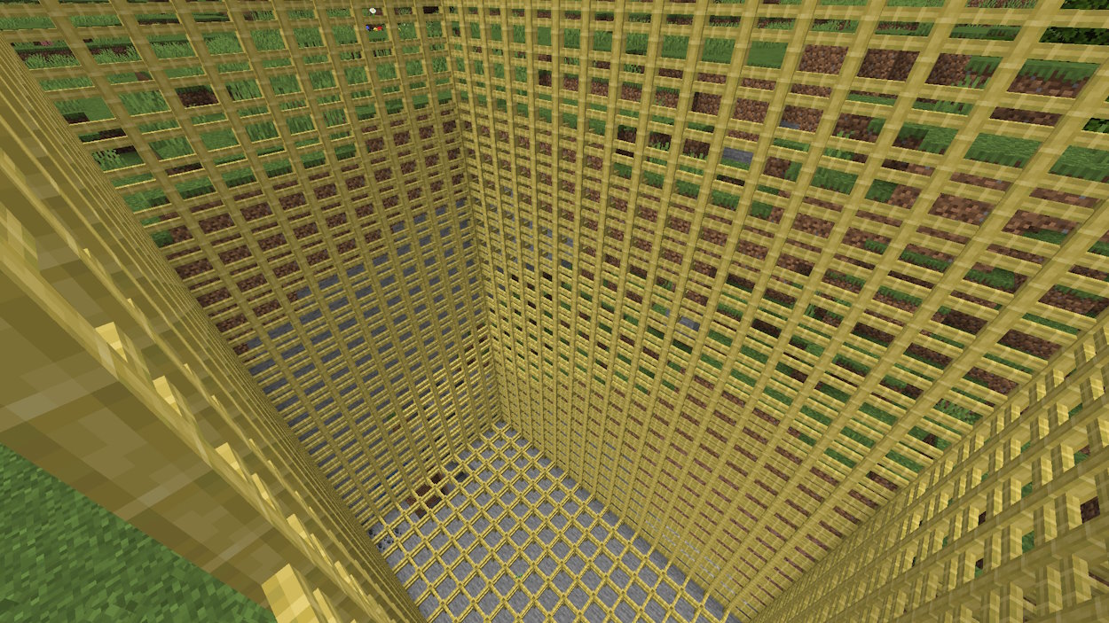 Hollow cuboid made of bamboo fences using the fill hollow command in Minecraft