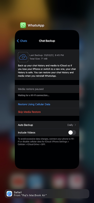 Force quit WhatsApp on iPhone