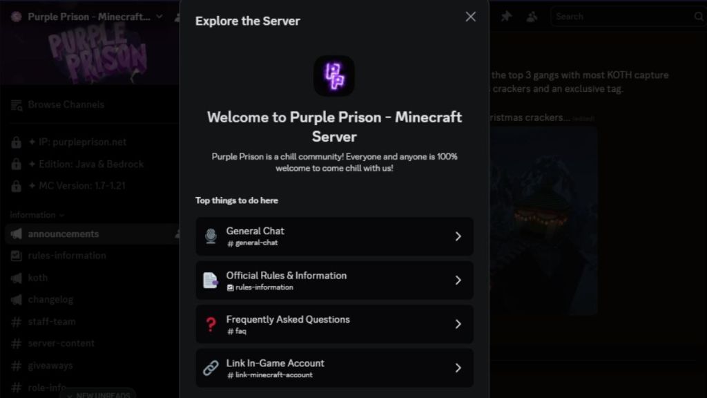 Purple Prison discord Server for Minecraft