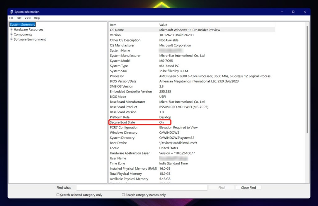 Secure boot state in system information