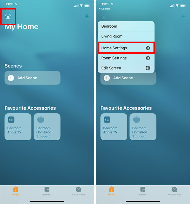 home settings in the iPhone home app
