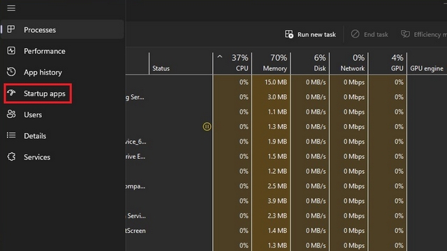 startup apps on task manager