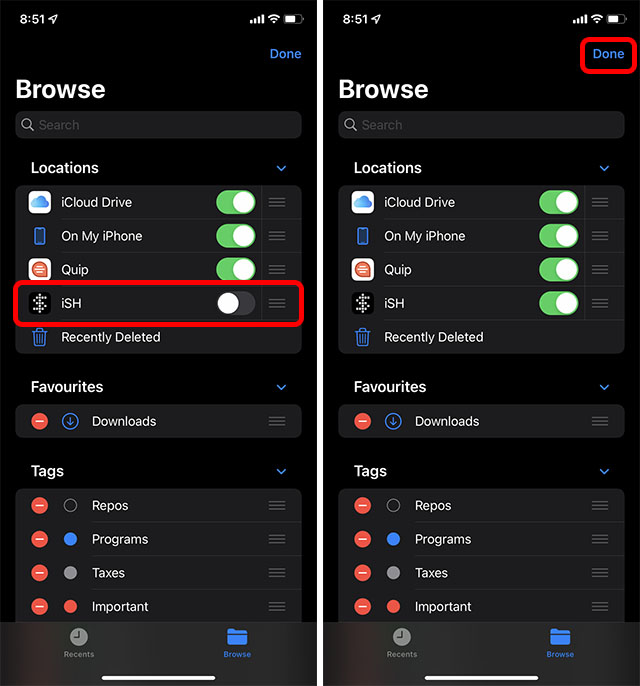 enable iSH shell files in iphone