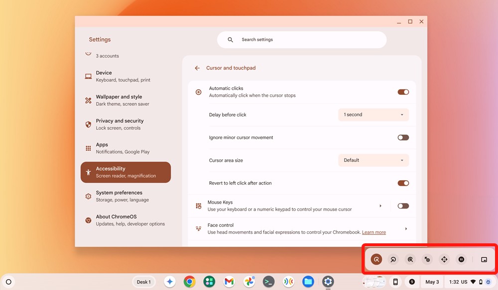auto clicker overlay once enabled on ChromeOS