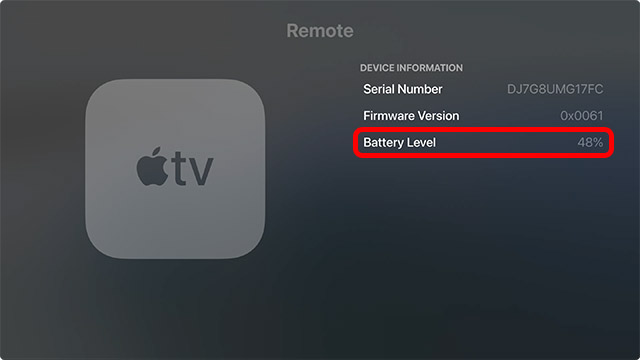 check battery percentage apple tv remote