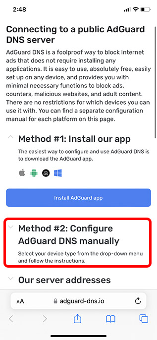 configure adguard dns on iphone step 1