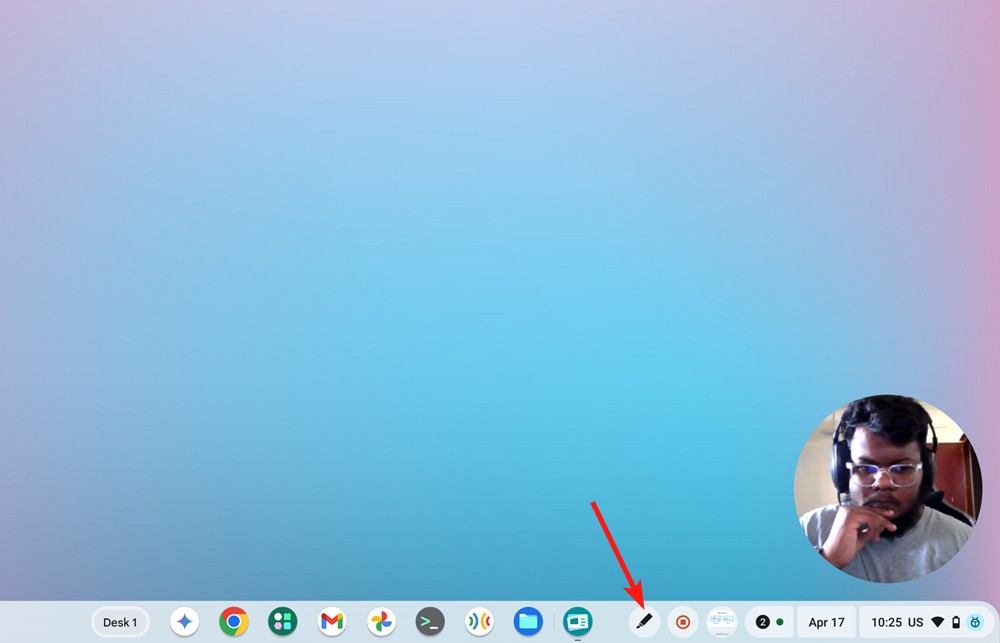ChromeOS screencast annotation tool in the taskbar
