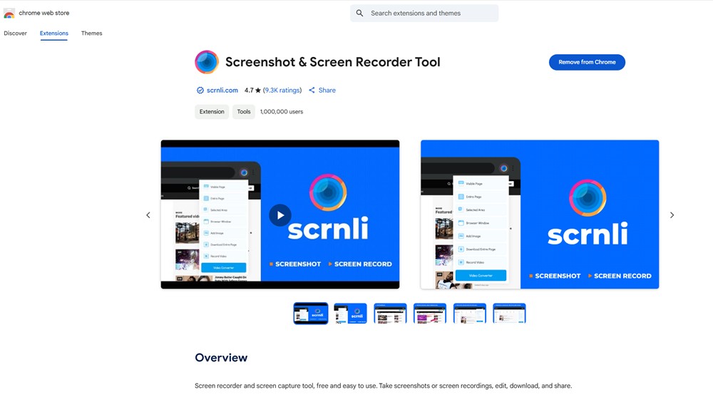 screenshot and screen recorder extension page