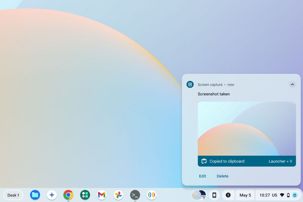 ChromeOS screenshot preview on the right