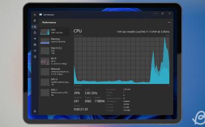 illustration featuring a display previewing the Task Manager in Windows 11