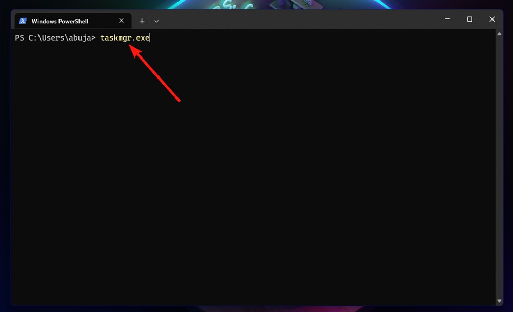 Opening the task manager using the command line command taskmgr,exe