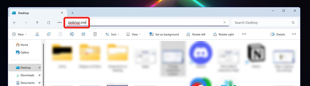 Task Manager EXE from File Explorer PATH