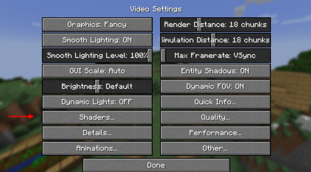 shaders menu minecraft
