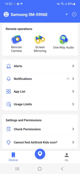 dashboard Airdroid parental control