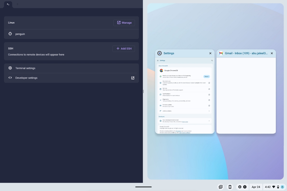 ChromeOS initiating split screen in overview mode in tablet mode