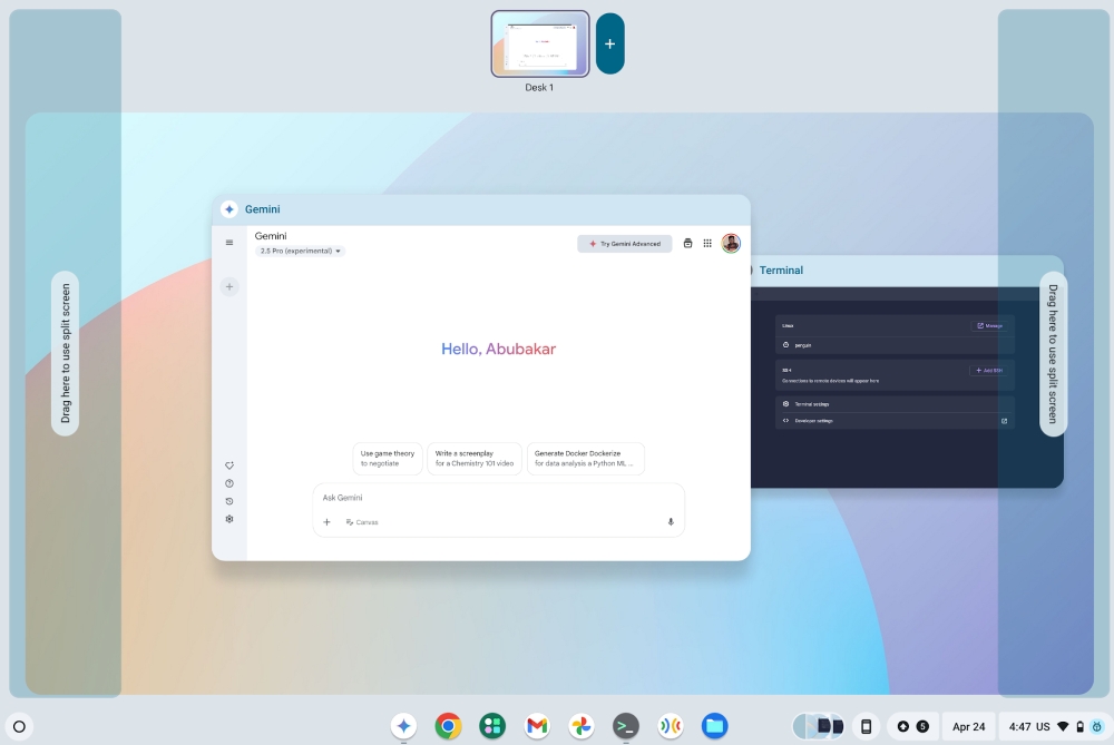 Drop to split screen in tablet mode in ChromeOS