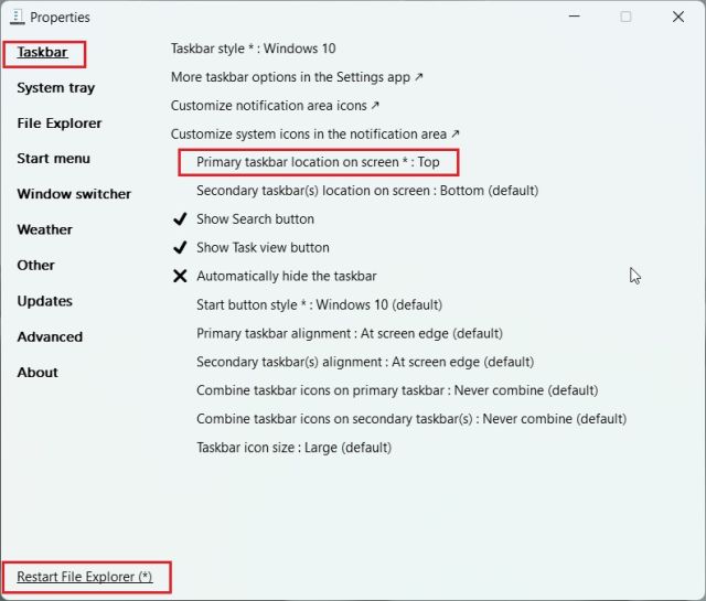Move the Taskbar to the Top on Windows 11 With ExplorerPatcher