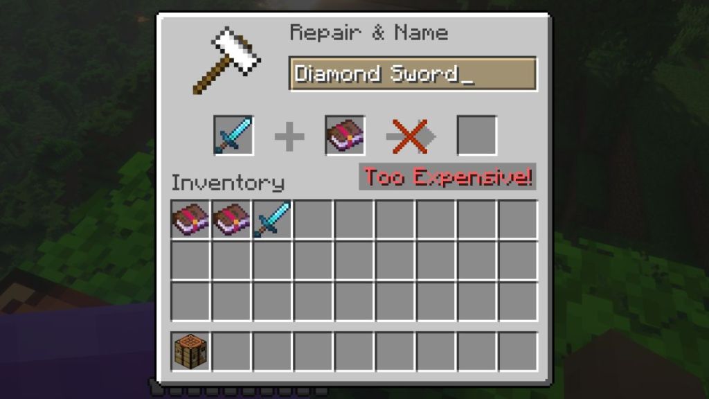 Minecraft Anvil Too Expensive message