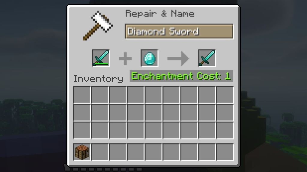 Repairing Diamond Sword Using Minecraf Anvil