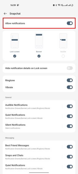 allow snap notifications