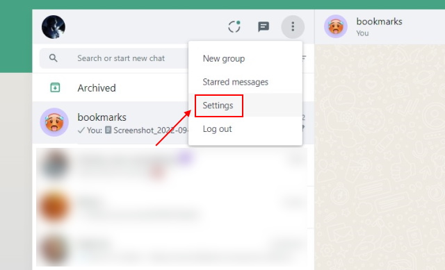 whatsapp web settings