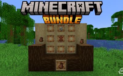Bundle and its crafting recipe ingredients in item frames in Minecraft