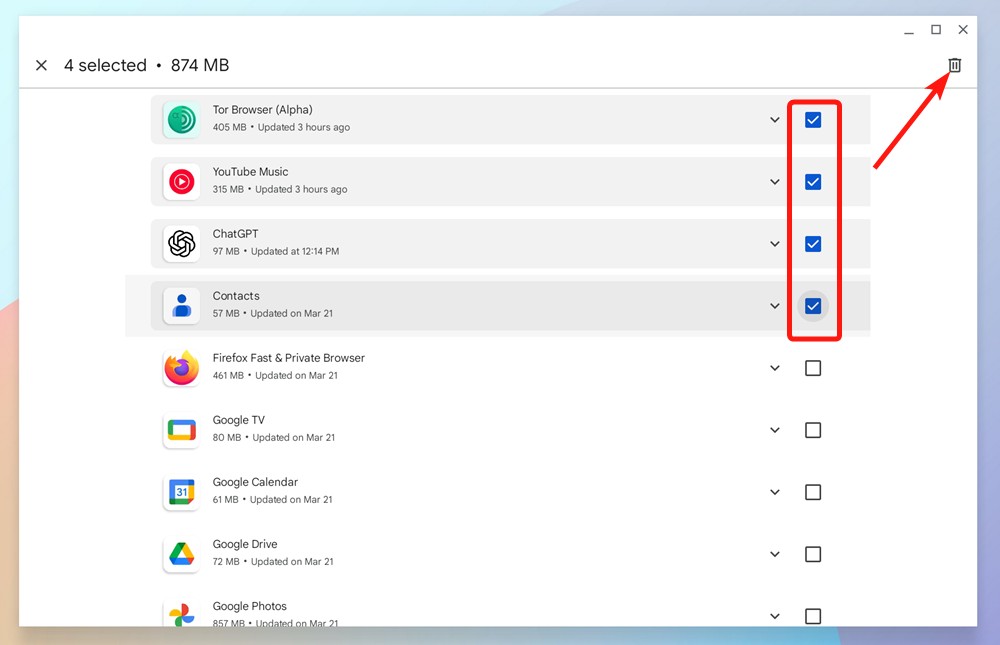 Bulk uninstall apps in Google Play Store