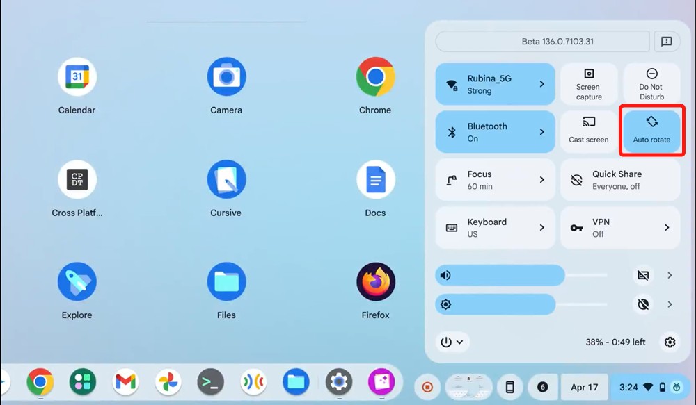 ChromeOS autorotate option in tablet mode
