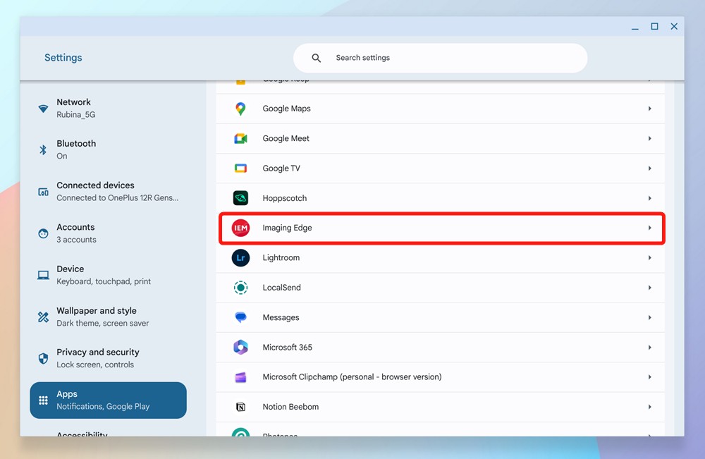 Managing apps in ChromeOS settings