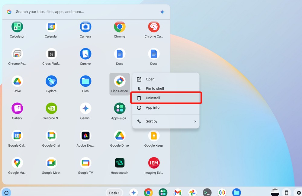 Chromebook launcher with uninstall option