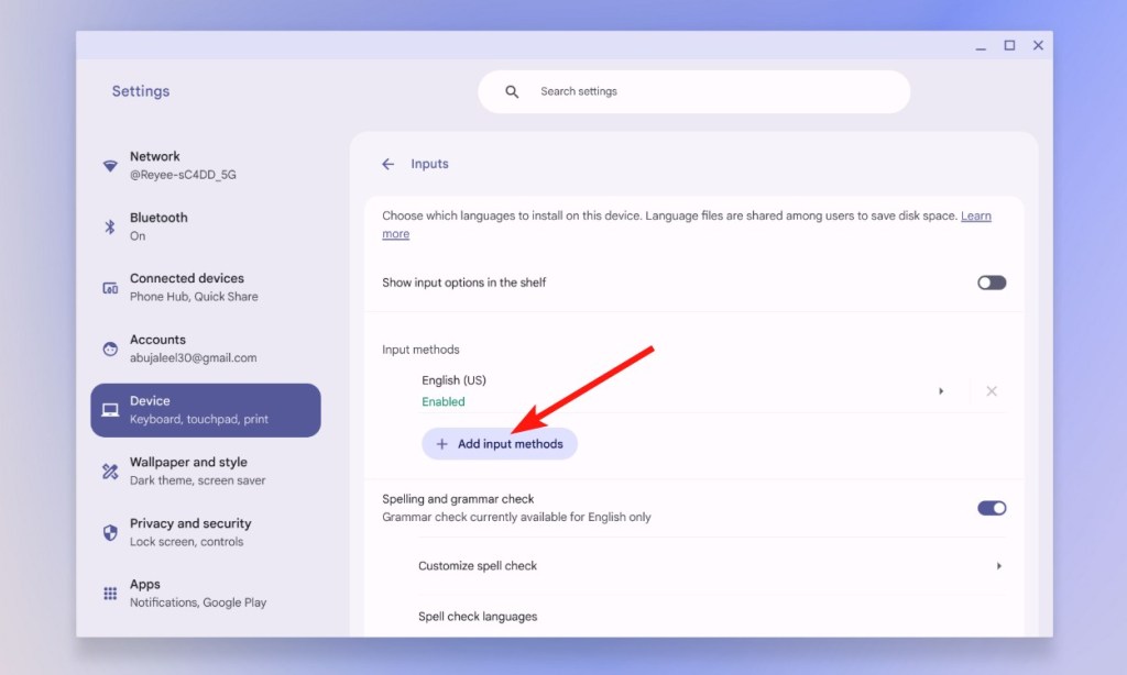 Add input methods in chromebook
