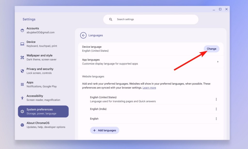 change device language in chromebook setting