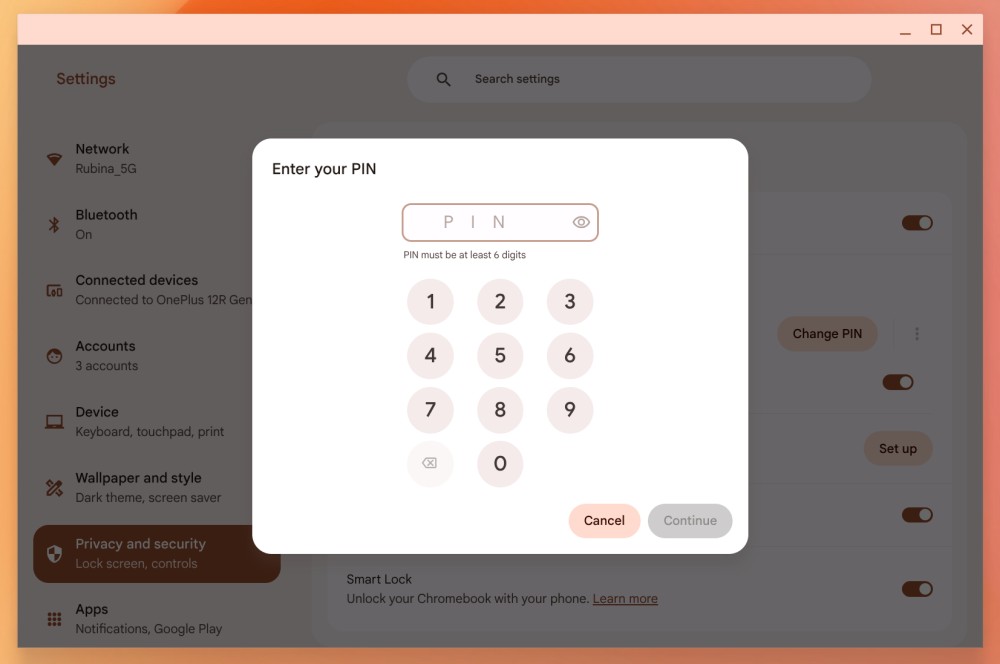 Enter and reenter a new PIN