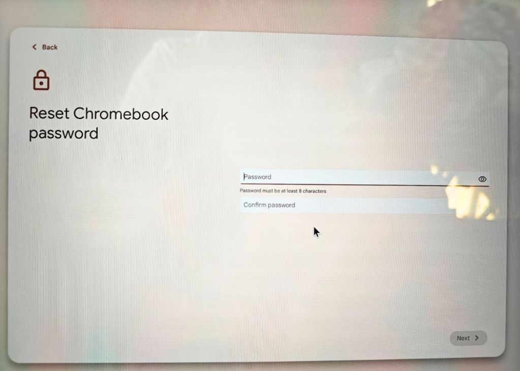 Enter and reenter a new chromeos password