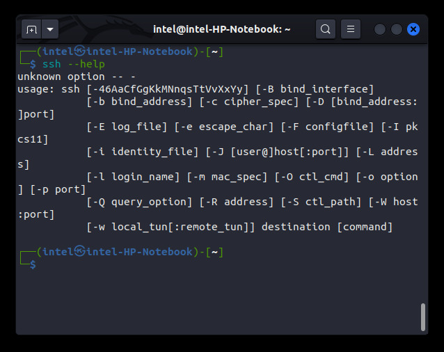 ssh command help text