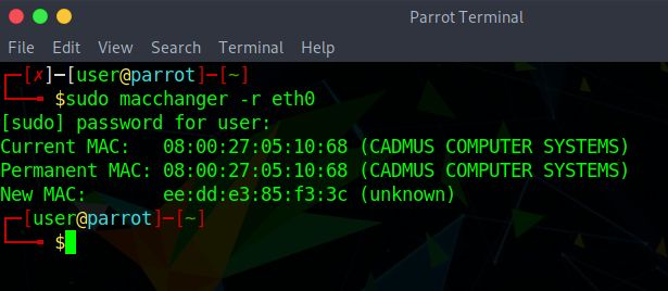 changing the mac address using macchanger