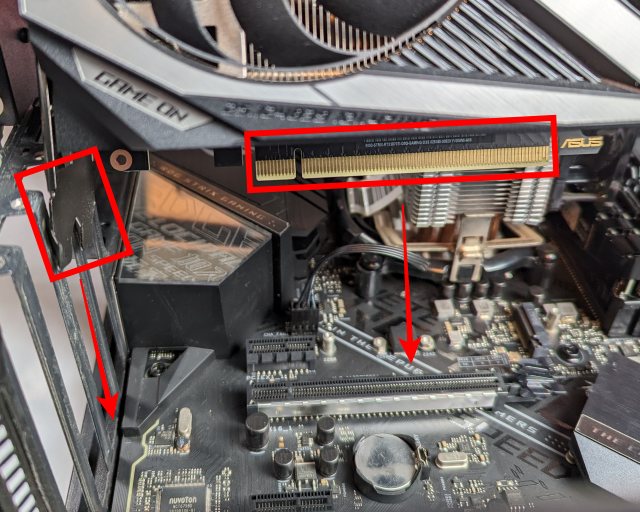 computer graphics card being installed