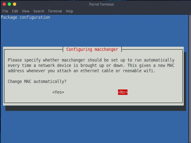 macchanger prompt during installation in Linux