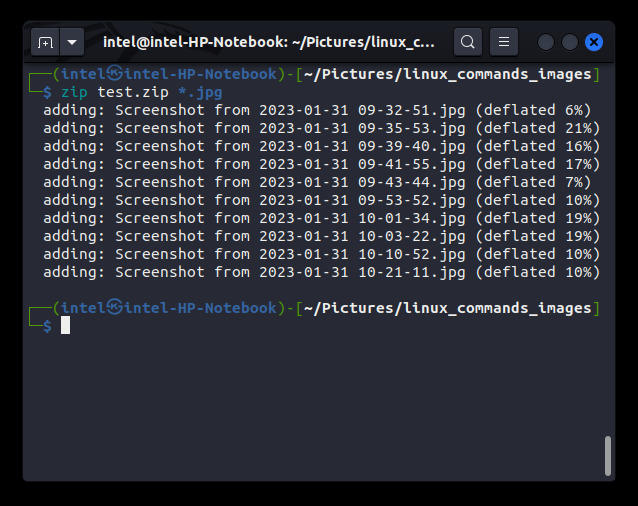command to zip files in Linux